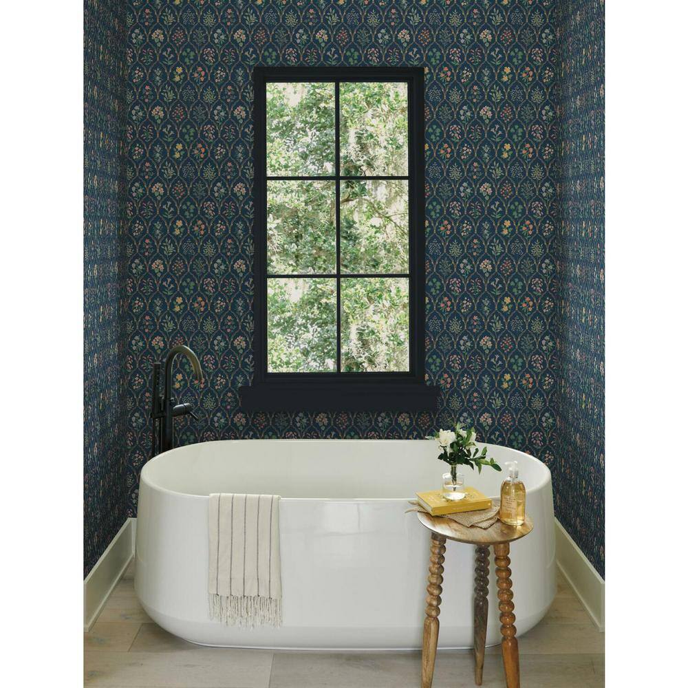 Black Floral Botanical Grid Removable Wallpaper