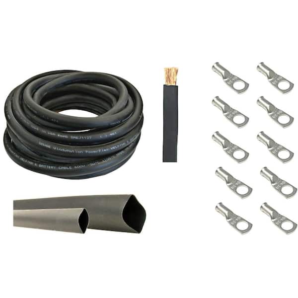 WindyNation 6-Gauge 25 ft. Black Welding Cable Kit Includes 10-Pieces of Cable Lugs and 3 ft. Heat Shrink Tubing