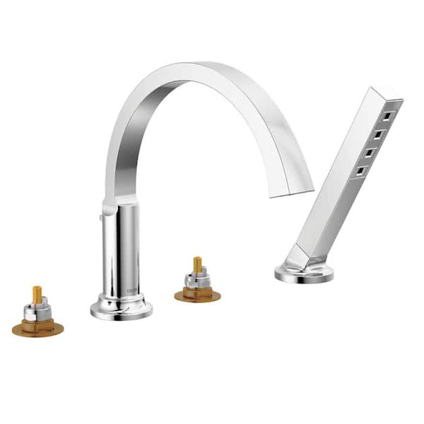 Delta Tetra 2-Handle Roman Tub Faucet Trim Kit with Hand Shower in Lumicoat Chrome (Valve and Handle Not Included)
