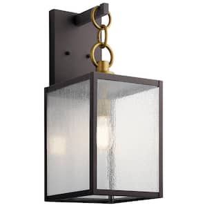 Lahden 21.75 in. 1-Light Weathered Zinc Outdoor Hardwired Wall Lantern Sconce with No Bulbs Included (1-Pack)