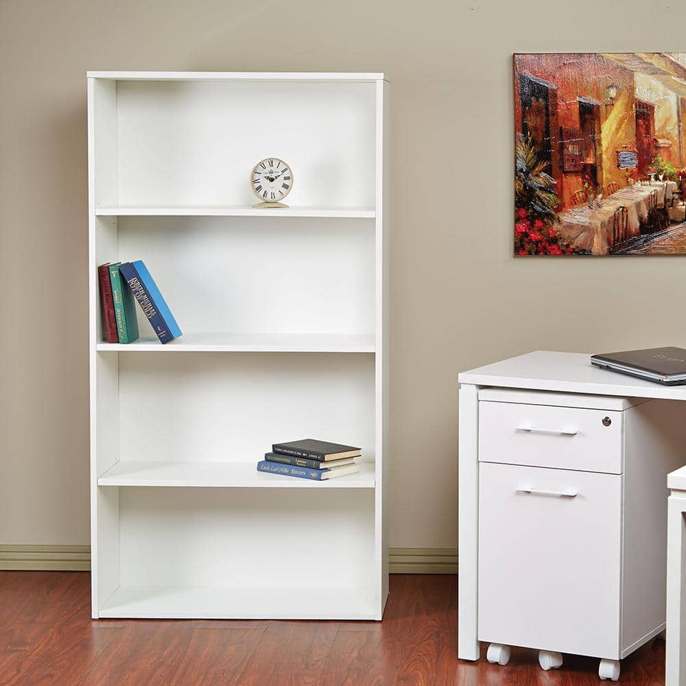 Prado Adjustable White 4-Shelf Engineered Wood Bookcase