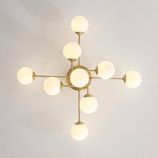 HUOKU Ceder 9-Light 32.7 in. W Brass Semi-Flush Mount Modern
