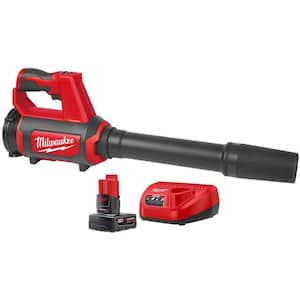 M12 12V Lithium-Ion Cordless Compact Spot Blower with XC Battery Pack 4.0 Ah and Charger Starter Kit