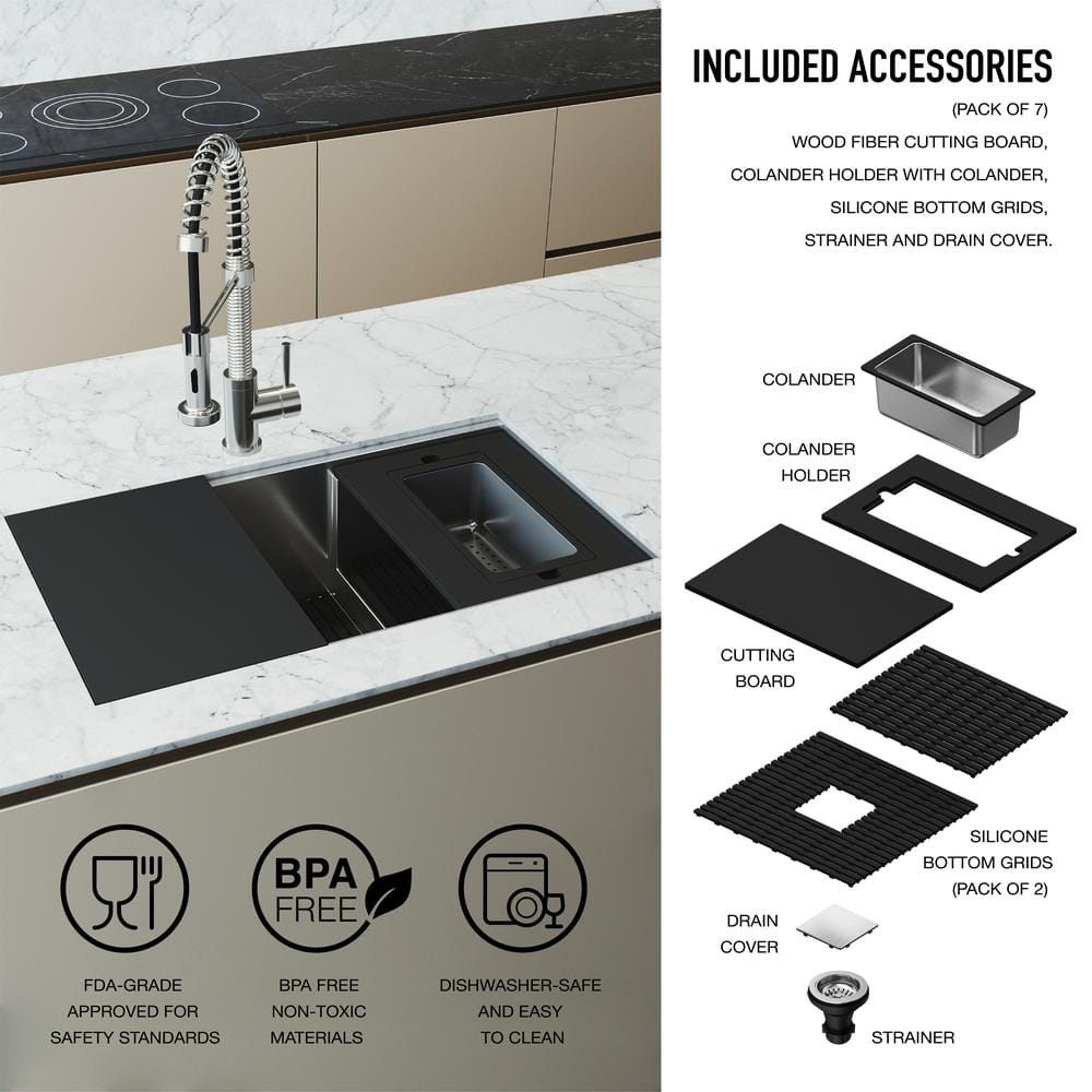 Hampton 34" Stainless Steel Single Bowl Undermount Kitchen Sink