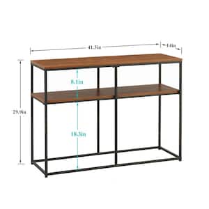 14 in. Narrow Sofa Table 41.3 in. Brown Rectangle Wood Console Table with Shelf for Entryway, Hallway, Living Room