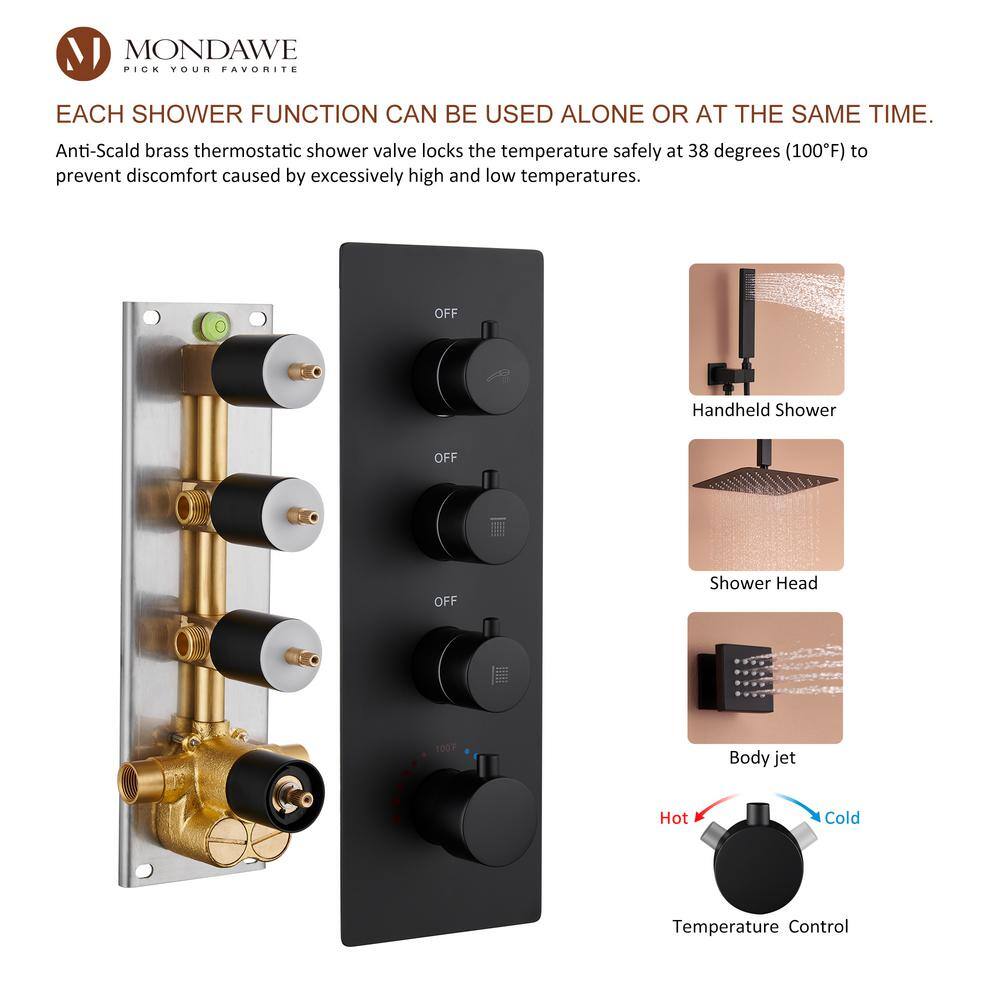 Matte Black Ceiling Mounted Shower System with Handheld and Body Jets