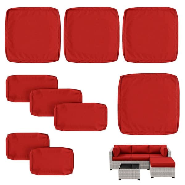 WNP 9-Piece 25.6 in. Outdoor Patio Replacement Slip Covers for 4-Seater Furniture Cushion Red (Covers Only)