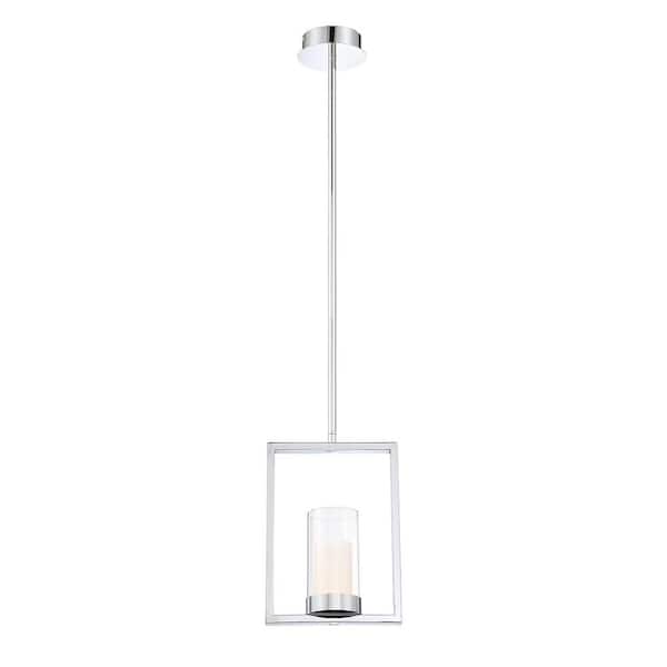 Home Decorators Collection Samantha 1 Light Chrome Integrated LED Pendant Light with Glass Shade