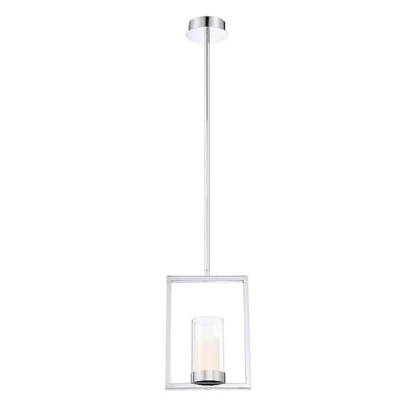 Home Decorators Collection Samantha 1 Light Satin Nickel Integrated LED Pendant Light with Glass Shade