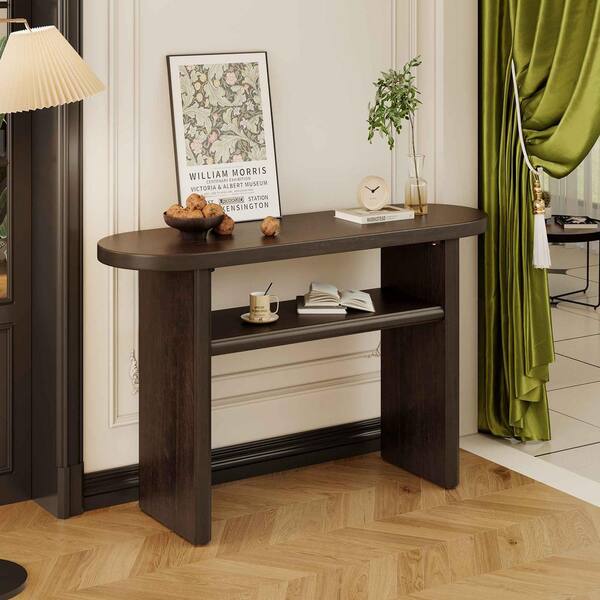 47.8 in. Espresso Rectangle Wood Console Table with Rounded Edges and Sturdy Shelf Design for Entryway, Living Room