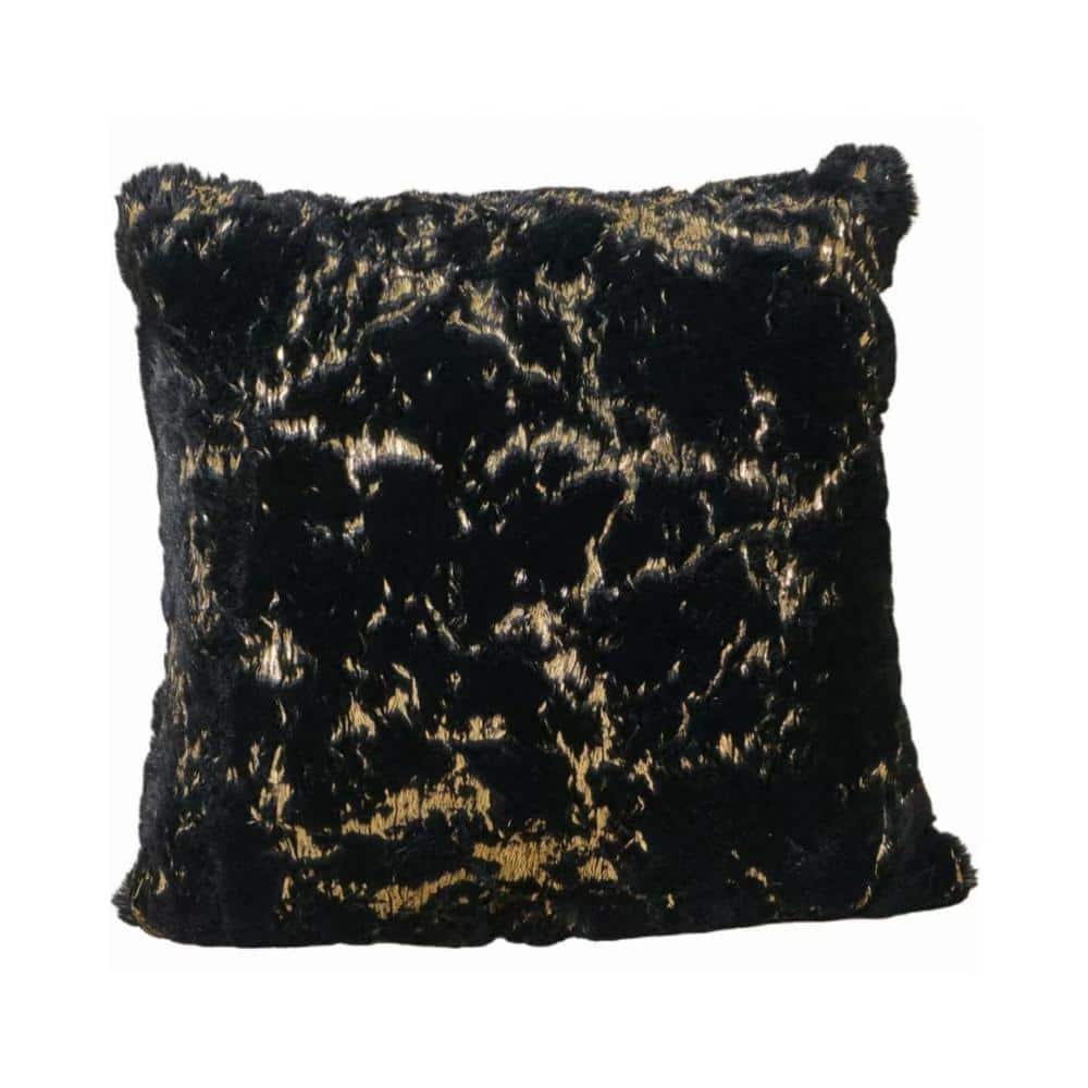 Decorative Black Gold Chinchilla Faux Fur Gilded 22 in. x 22 in. Throw Pill