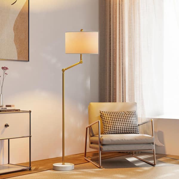 64.3 in. Brass Modern Dimmable 1-Light Marble Living Room Bedroom Reading Standing up Floor Lamp Corner Tall Lights
