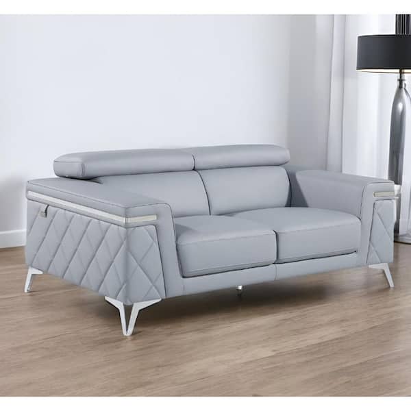 HomeRoots 70 in. Light Blue Solid Leather 2-Seater Loveseat