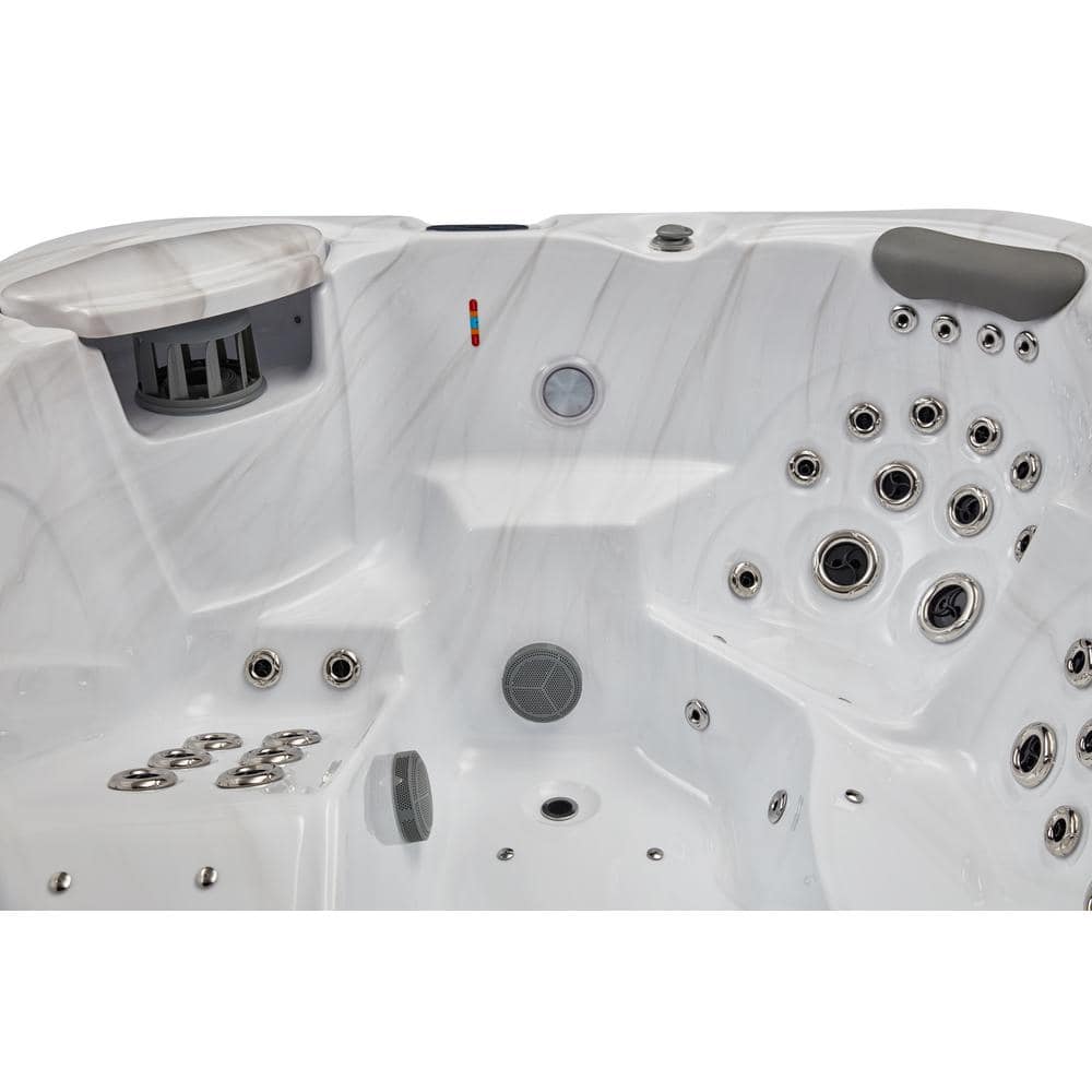 Danika 5-Person Gray Acrylic Rectangle Hot Tub with Jets and LED Lighting