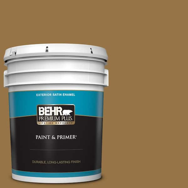 BEHR PREMIUM PLUS 5 gal. #S300-7 Rococo Gold Satin Enamel Exterior Paint & Primer