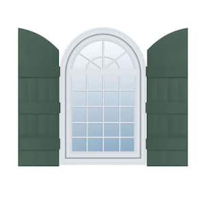 14 in. W x 89 in. H Vinyl Exterior Arch Top Joined Board and Batten Shutters Pair in Forest Green