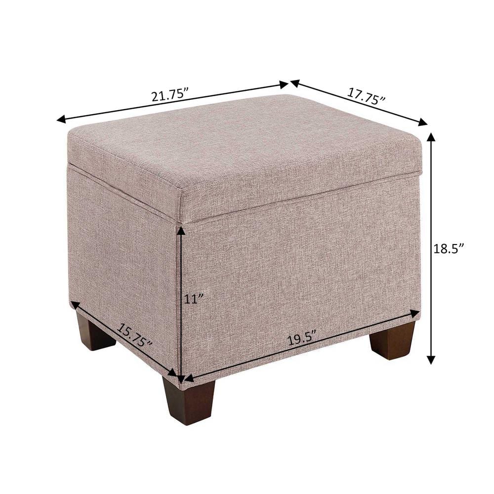 Madison Tan Fabric Storage Ottoman with Solid Wood Feet