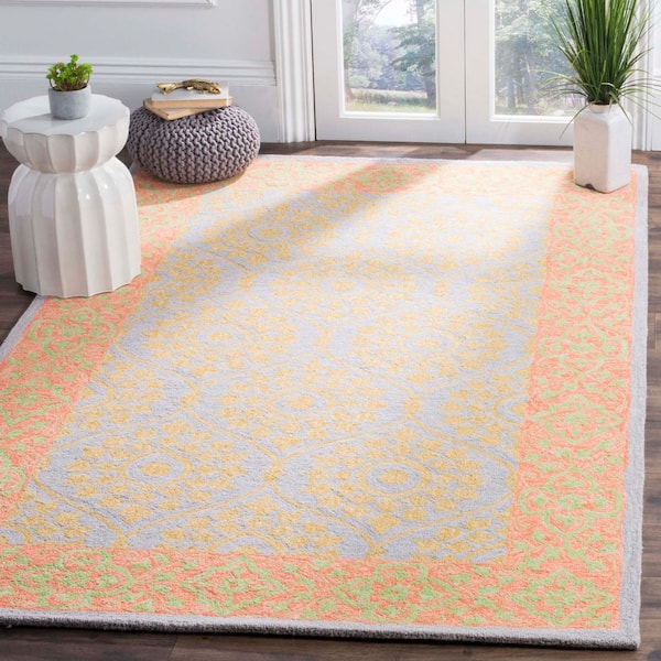 Suzani 3 ft. x 5 ft. Orange/Silver Border Trellis Floral Area Rug