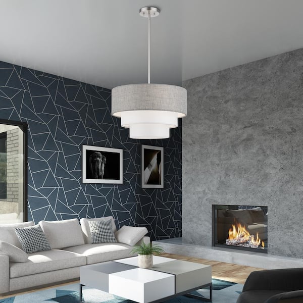Brookmeade 3-Light Brushed Nickel Chandelier with Urban Gray and White Color Fabric Shade