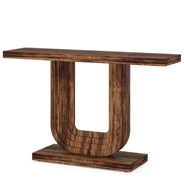 BYBLIGHT Turrella 39.3 in. Vintage Brown Rectangle Engineered Wood Console Table with Geometric Base