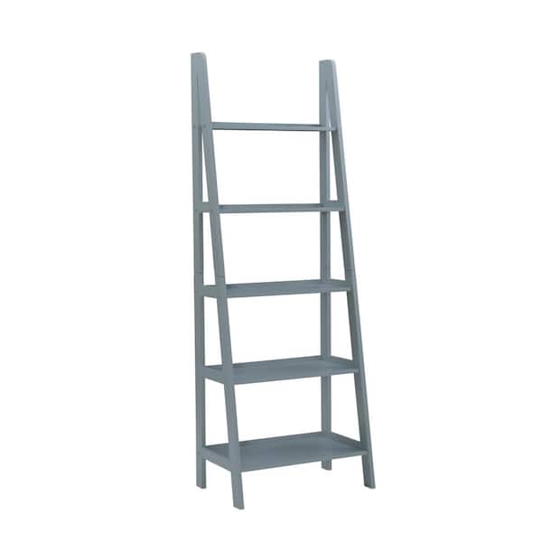 Linon Home Decor Benson 72 in. Tall Gray Wood 5-Shelf Ladder Bookcase