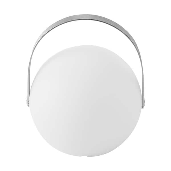 8.85 in. White Modern Sphere 16-Color RGB Dimmable Table Lamp with Handle, USB Port and Remote