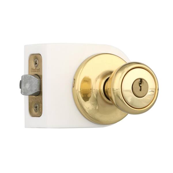 Kwikset Standard Tylo Entry Door Knob Polished Brass Keyed Lock 400T 3 