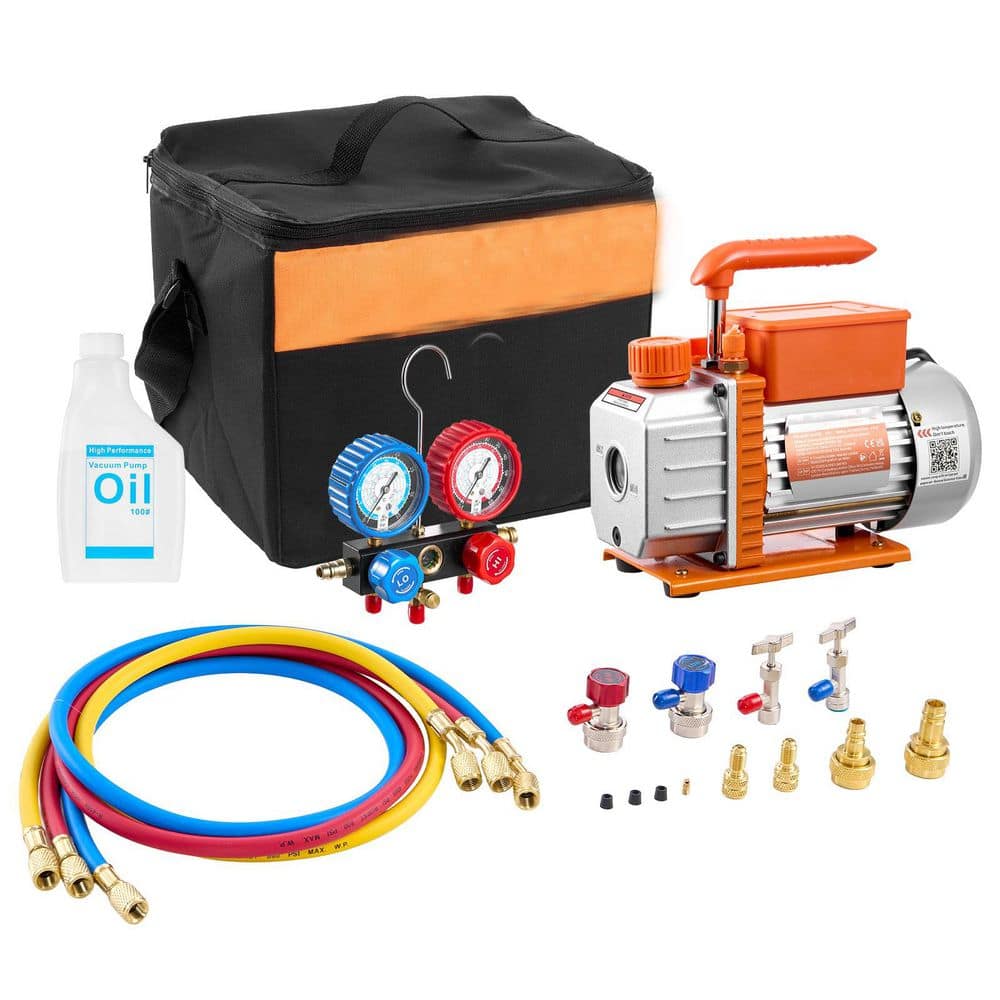 AC Vacuum Pump and Gauge Set, A/C Manifold Gauge Kit, 3.5 CFM 1/4 HP, Single Stage Rotary Vane HVAC Vacuum Pump price history on PriceWatchPro