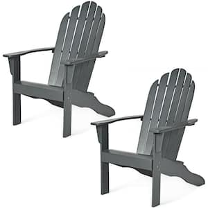 Grey 2-Pieces Wooden Classic Adirondack Chair Outdoor Patio Lounge Chair