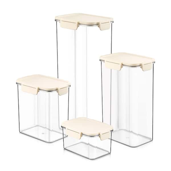 Stackable Plastic Food Storage Container with Lids (4 Pack), Clear Airtight Pantry Canister for Kitchen Organization