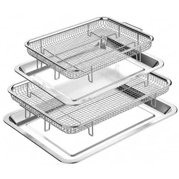 4-Piece Air Fryer Tray and Pan Set with 60-Pieces Parchment Papers for Baking Grilling Cooking and Frying