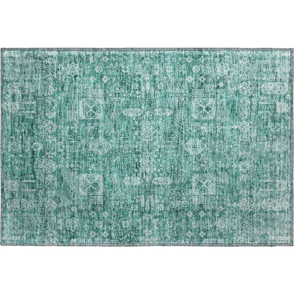 Mayfield Premium Machine Washable Indoor/Outdoor Geometric AMF637 Teal 1 ft. 8 in. x 2 ft. 6 in. Area Rug