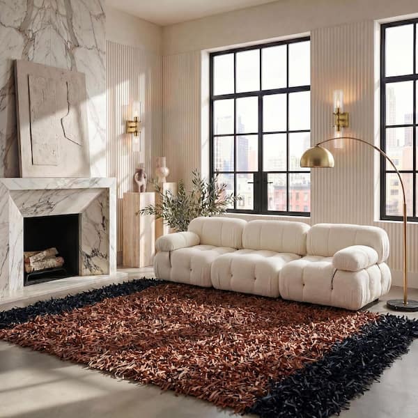 Leather Shag 8 ft. x 10 ft. Brown/Black Contemporary Leather Strip Area Rug