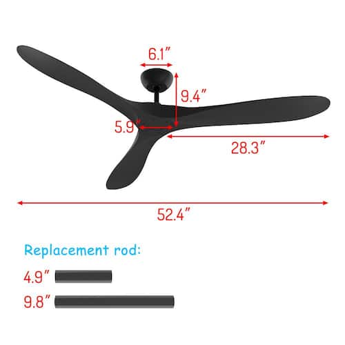 52 in. Indoor/Outdoor Use Black 3 ABS Blades Propeller Ceiling Fan with Remote Control, DC Motor, 6-Speed Adjustable Ceiling Fans