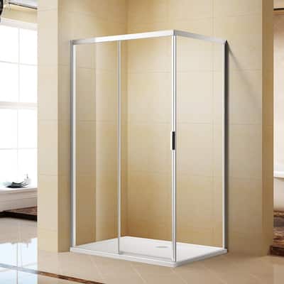 48 in. W x 76 in. H Bathroom Sliding Semi-Framed Shower Door/Enclosure in Chrome with Handle, Right Side