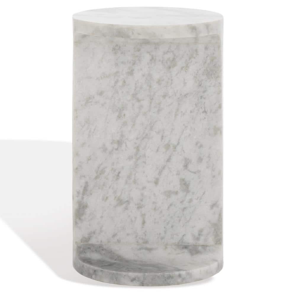 Melinda 12 in. White Round Marble End Table - thumbnail 4