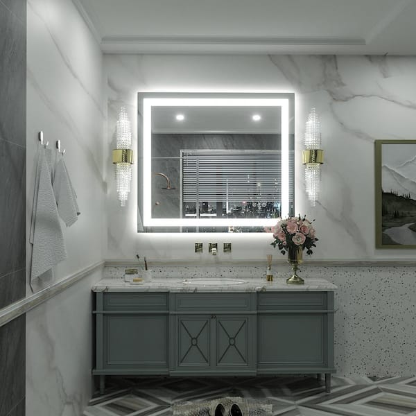 32 in. W x 36 in. H Rectangular Frameless Front & Back LED Lighted Anti-Fog Tempered Glass Wall Bathroom Vanity Mirror