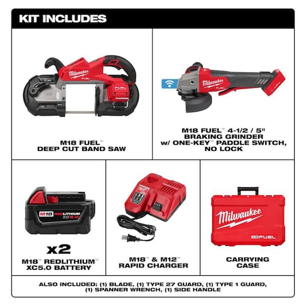 M18 FUEL 18V Lith-Ion Brushless Deep Cut Band Saw w/ (2) M18 REDLITHIUM XC5. 0 Battery & Rapid Charger & M18 Grinder