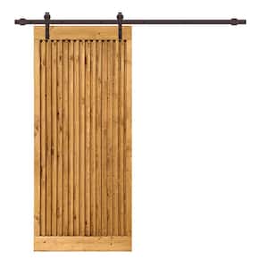 Japanese 42 in. x 84 in. Pre Assemble Walnut Stained Wood Interior Sliding Barn Door with Hardware Kit
