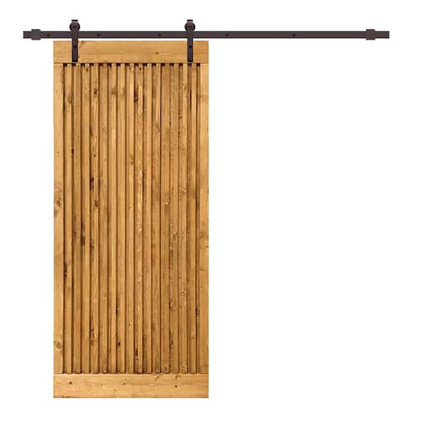 CALHOME Japanese 42 in. x 84 in. Pre Assemble Walnut Stained Wood Interior Sliding Barn Door with Hardware Kit