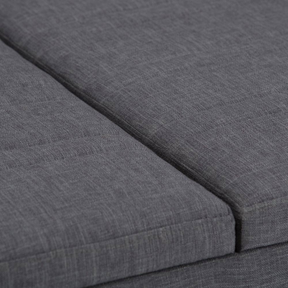Slate Gray Linen-Look Dual Compartment Flip-Up Ottoman