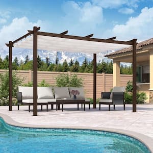 10 ft. x 13 ft. Bronze Aluminum Frame Morden Pergola with White Retractable Sun Shade Canopy for Garden Grill