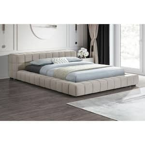 Trinity Brown Light Taupe Wood Frame Full Platform Bed with Rectangular Block Headboard