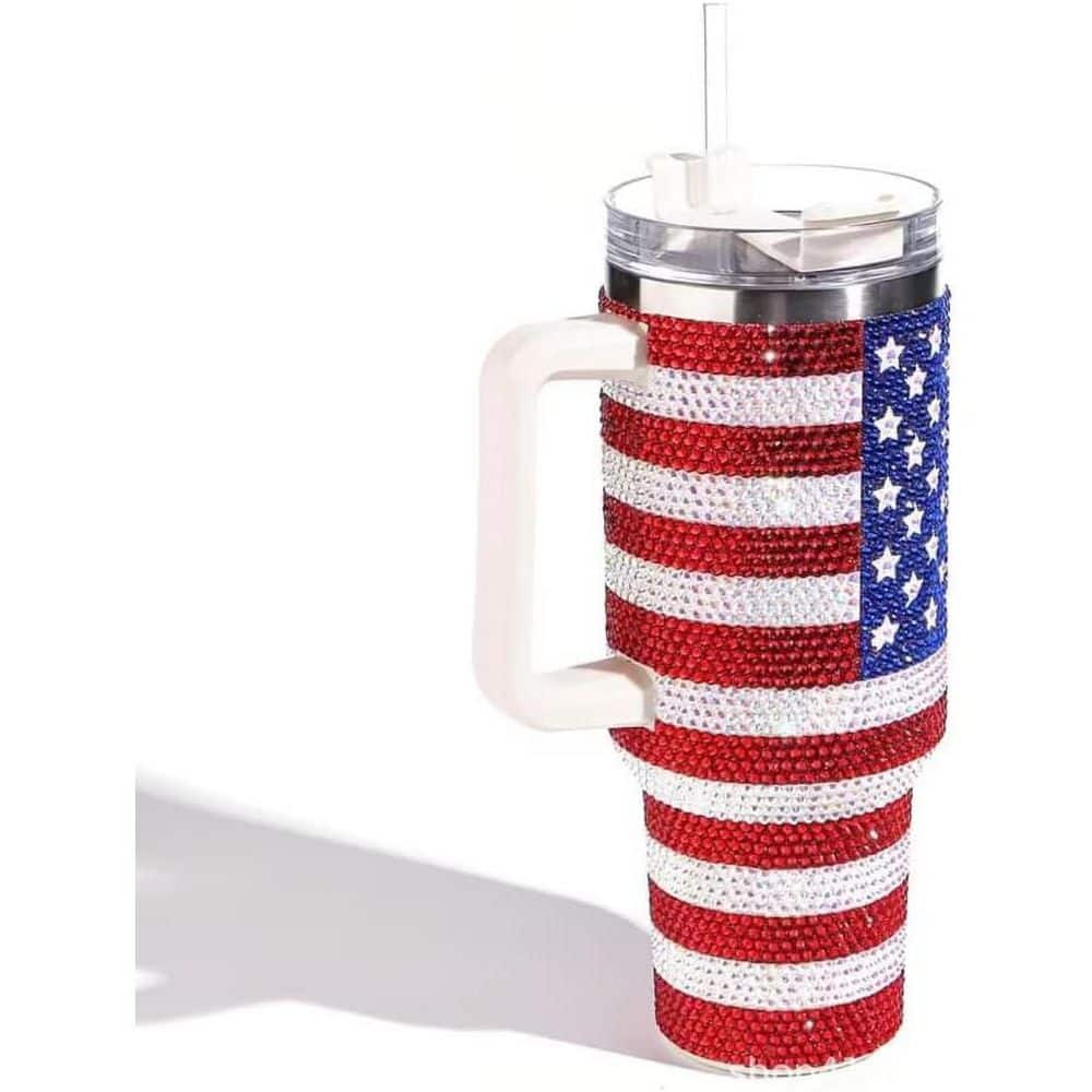 USA Flag Full Bling 40 oz. Red White Blue Stainless Steel with Handle Double Insulated Travel Mug price history on PriceWatchPro