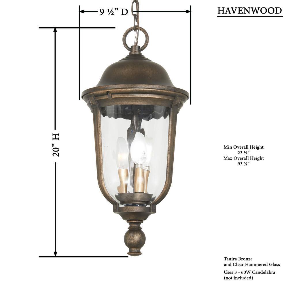 Havenwood Tauira Bronze & Alder Silver 3-Light Outdoor Hanging Lantern