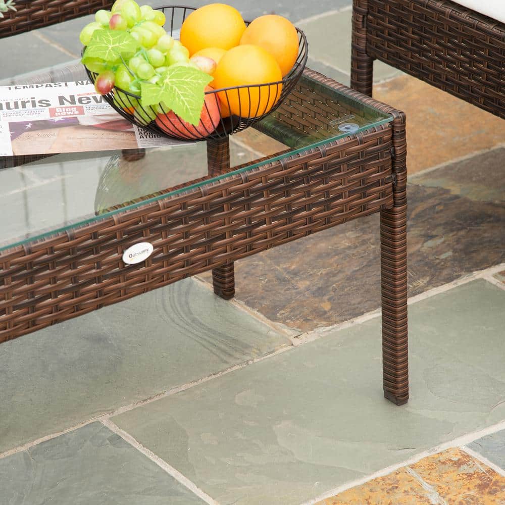 Boho Chic Dark Brown Wicker 4-Piece Outdoor Conversation Set with Cream Cushions