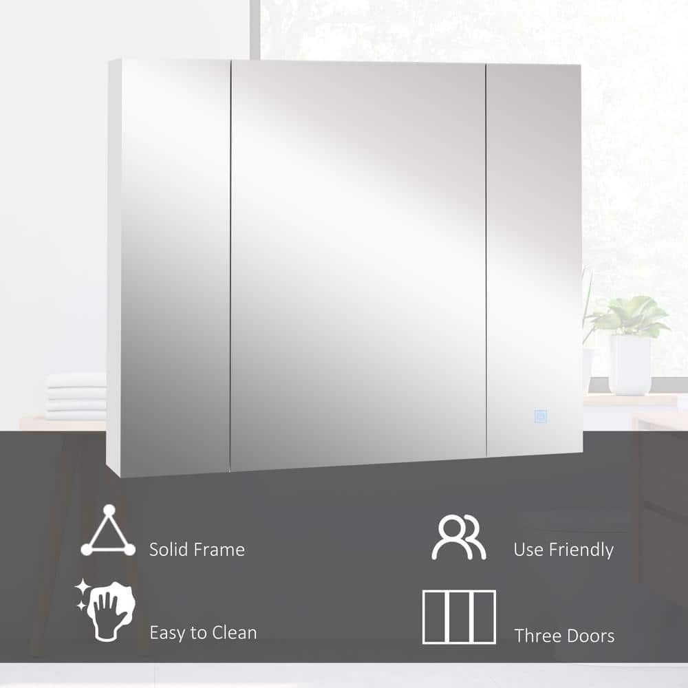 White LED Wall-Mounted Medicine Cabinet with Mirror and USB Charging