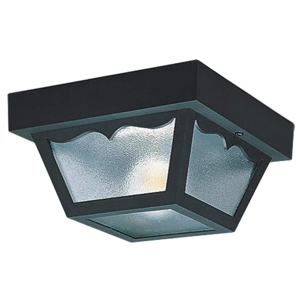 Eclipse Black 8'' Glass Outdoor Ceiling Flush Mount Light