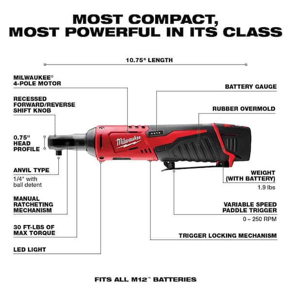 Milwaukee M12 FIR38-2 FUEL Sub Compact 3/8in Impact Ratchet 12V 1 x 2.0Ah Li-ion | L&S