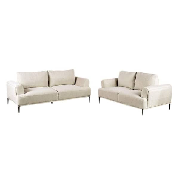 Batty 65 in. Straight Arm Chenille Rectangle Shape Sofa in. Beige and Black (Set of 2)